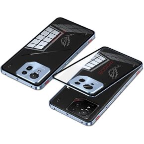 QUIETIP Case Compatible with ROG Phone 9 & 9 Pro 5G with Screen Protector,Metal Frame + Clear Tempered Glass Back Cover,Blue