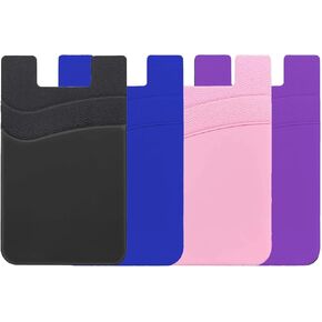 Mizi (4 Pack Silicone Adhesive Double Pocket Phone Wallet, Card Holder for Back of Phone Stick on Phone Cases for iPhone/Android/Samsung Galaxy - (Black/Blue/Pink/Purple)