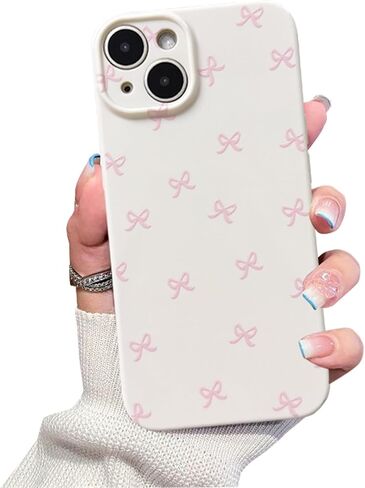 Phone Case Bow for iPhone 13 Case Cute Aesthetic Durable Glossy Bowknot Pattern for Girls Women Soft TPU Full Camera Lens Protective Phone Cover-Blue in Saudi Arabia