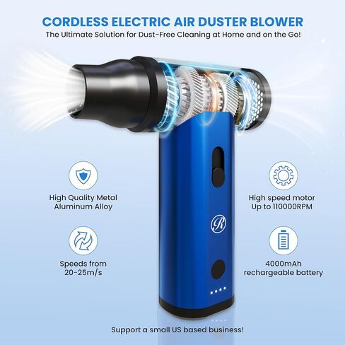 Cordless Electic Air Air Duster Mini Blower Turbo Turbo Gun ، 150000 دورة في الدقيقة لوحات مفاتيح نظيفة ، أجهزة الكمبيوتر ، لوحات المفاتيح ، ألعاب ، تجفيف السيارات ، تجفيف الحيوانات الأليفة ، الشواء ، التخييم ، استبدال الهواء المعلب ، مثالي للهدايا in Saudi Arabia