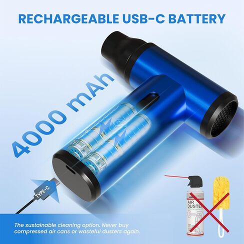 Cordless Electic Air Air Duster Mini Blower Turbo Turbo Gun ، 150000 دورة في الدقيقة لوحات مفاتيح نظيفة ، أجهزة الكمبيوتر ، لوحات المفاتيح ، ألعاب ، تجفيف السيارات ، تجفيف الحيوانات الأليفة ، الشواء ، التخييم ، استبدال الهواء المعلب ، مثالي للهدايا in Saudi Arabia