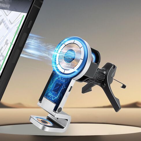 3 in 1 Wireless Car Charger, 15W Fast Charging Phone Holder Foldable Magnetic Mount Fit for All iPhone Android Phone, iWatch, Airpods Wireless Earphone in Kuwait
