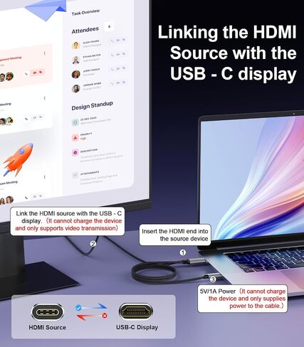 Reborn HDMI to USB C Cable Adapter [6FT 4K@60Hz], Uni-Directional HDMI (Source) to USB-C (Monitor) with USB Power for AR Glasses XREAL One、Air 2 Pro/VITURE Pro/RayNeo Air 2s,PS5,Portable Monitors in Saudi Arabia