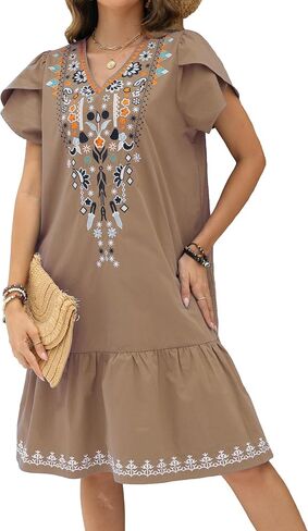 LauraKlein Summer Floral Embroidered Dress for Women Mexican Ruffled Sleeve Boho Women Dresses Peasant Casual Dress in Saudi Arabia