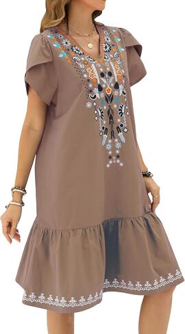LauraKlein Summer Floral Embroidered Dress for Women Mexican Ruffled Sleeve Boho Women Dresses Peasant Casual Dress in Saudi Arabia