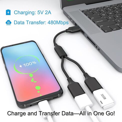 USB Splitter Cable 1 IN 2 OUT 1FT, USB 2.0 Male to Dual Female Extension Cord,Double Data+Charger Y Split Adapter USB Port Hub for Laptop,PC/Computer,Desktop,Keyboard/Mouse,LED,TV,Printer,Xbox/PS4/PS5 in Saudi Arabia