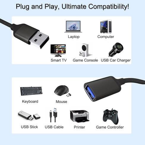 USB Splitter Cable 1 IN 2 OUT 1FT, USB 2.0 Male to Dual Female Extension Cord,Double Data+Charger Y Split Adapter USB Port Hub for Laptop,PC/Computer,Desktop,Keyboard/Mouse,LED,TV,Printer,Xbox/PS4/PS5 in Saudi Arabia