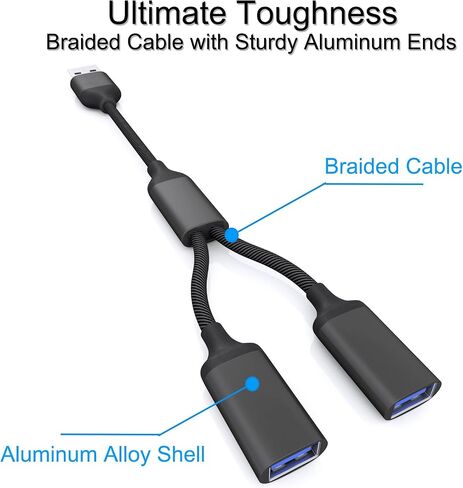 USB Splitter Cable 1 IN 2 OUT 1FT, USB 2.0 Male to Dual Female Extension Cord,Double Data+Charger Y Split Adapter USB Port Hub for Laptop,PC/Computer,Desktop,Keyboard/Mouse,LED,TV,Printer,Xbox/PS4/PS5 in Saudi Arabia