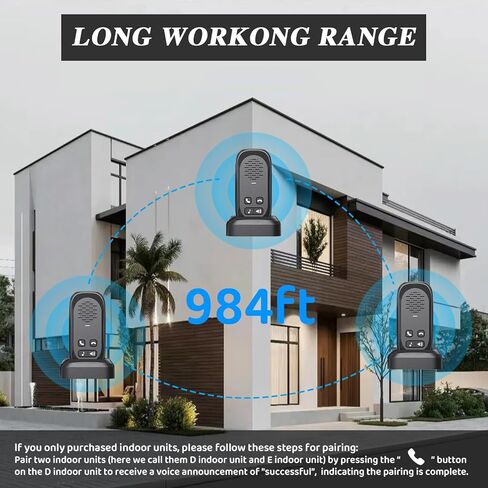 Wireless Intercom Doorbell,1000ft Range Doorbells for Home,Intercom 4 Volume Levels,Rechargeable Battery,Waterproof,Two-Way Communication System for Home Classroom (White) in Kuwait