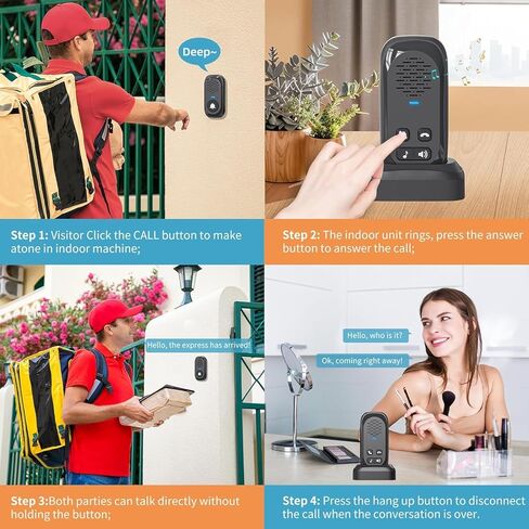 Wireless Intercom Doorbell,1000ft Range Doorbells for Home,Intercom 4 Volume Levels,Rechargeable Battery,Waterproof,Two-Way Communication System for Home Classroom (White) in Kuwait