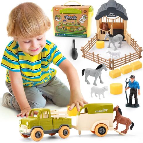 Eaciilee Sandbox Toys - Combine Harvester Truck with Trailer - Farm Sandbox Vehicle with Farm Animal Cows, Lambs - Gifts for Boys, Girls, Kids in Saudi Arabia