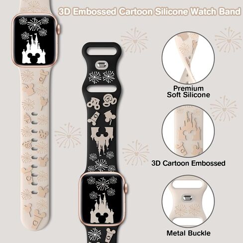 Cartoon 3D Embossed Band Compatible with Apple Watch Bands 40mm 38mm 44mm 45mm 41mm 42mm 49mm Women, Two-Tone Soft Silicone Sport Strap for iWatch Series 10 9 8 7 6 5 4 3 2 1 Ultra in Saudi Arabia