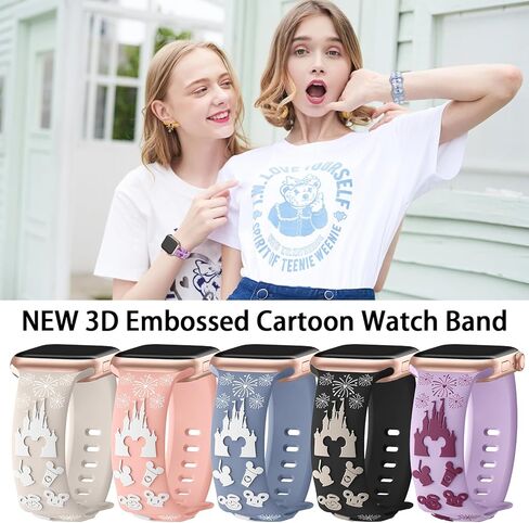 كرتون ثلاثي الأبعاد فرقة منقوشة متوافقة مع فرق Apple Watch 40mm 38mm 44mm 45mm 41mm 42mm 49mm نساء ، حزام سبورت سيليكون ناعم من أجل IWatch Series 10 9 8 7 6 5 4 3 2 1 Ultra in Kuwait