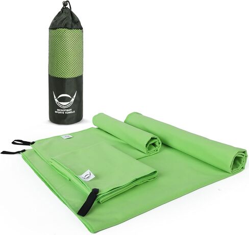 Microfiber Sports Towel, 3 Size in One Pack, Quick Dry,Soft,Highly-Absorbent,Lightweight,Easy-to-Carry, Perfect for Sports,Gym,Yoga,Beach,Swimming,Travel,Camping,Backpacking (Green) in Saudi Arabia