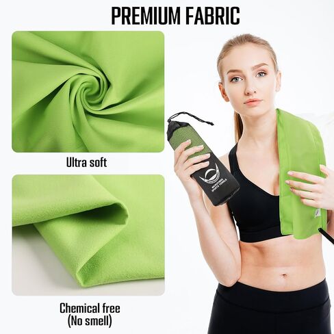 Microfiber Sports Towel, 3 Size in One Pack, Quick Dry,Soft,Highly-Absorbent,Lightweight,Easy-to-Carry, Perfect for Sports,Gym,Yoga,Beach,Swimming,Travel,Camping,Backpacking (Green) in Saudi Arabia