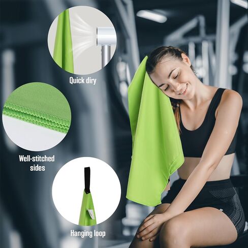 Microfiber Sports Towel, 3 Size in One Pack, Quick Dry,Soft,Highly-Absorbent,Lightweight,Easy-to-Carry, Perfect for Sports,Gym,Yoga,Beach,Swimming,Travel,Camping,Backpacking (Green) in Saudi Arabia