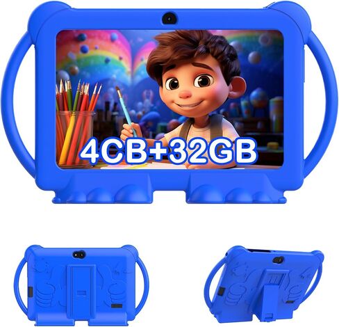 2024 Kids Tablet, 7 inch Android 12 Tablet for Kids, 4GB+32GB ROM+1TB Expand Quad-Core Toddler Tablet with Shockproof Case, BT, WiFi, Parental Control, 2MP+5MP Dual Camera, Games(Pink) in Kuwait