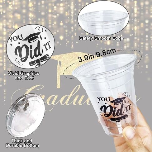 Graduation Cups, 16 oz Disposable Plastic Cup Class of 2025 Party Cups for Congrats Grad Graduation Party Supplies Tableware Decorations, 60 Pack(Blue) in Kuwait