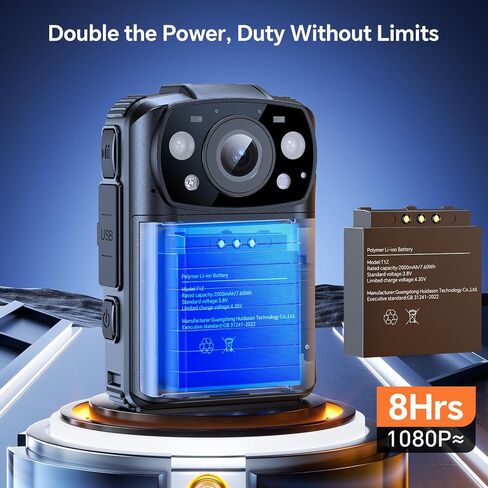 كاميرا الجسم WD11 2K مع بطاريات 2PCS 2000MAH وقاعدة الشحن ، 64 جرام كاميرا الجسم لمدة 8 ساعات التسجيل مع رؤية ليلية ، 360 درجة مقاطع قابلة للتدوير لإنفاذ القانون ، والأمن ، والأنشطة الخارجية in Kuwait