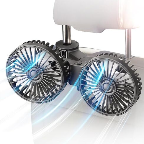 Car Fan for Backseat, Dual Head USB Auto Seat Fans, 3 Speeds Strong Wind 360° Rotatable Vehicle Rear Headrest Fan for Car, Air Circulation Car Fans with Adjustable Clip for All Vehicle Models in Saudi Arabia