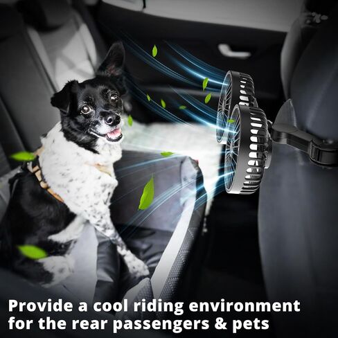 Car Fan for Backseat, Dual Head USB Auto Seat Fans, 3 Speeds Strong Wind 360° Rotatable Vehicle Rear Headrest Fan for Car, Air Circulation Car Fans with Adjustable Clip for All Vehicle Models in Saudi Arabia