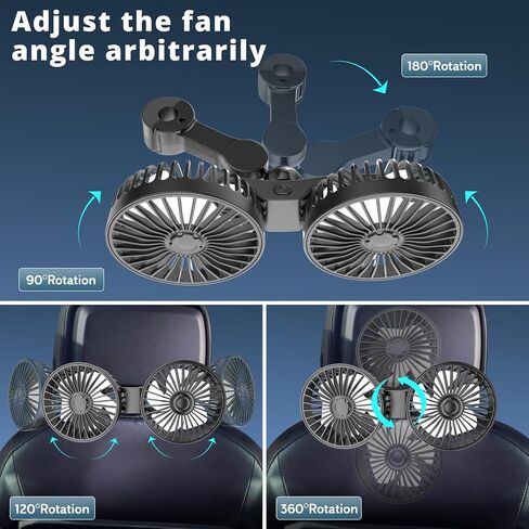 Car Fan for Backseat, Dual Head USB Auto Seat Fans, 3 Speeds Strong Wind 360° Rotatable Vehicle Rear Headrest Fan for Car, Air Circulation Car Fans with Adjustable Clip for All Vehicle Models in Saudi Arabia