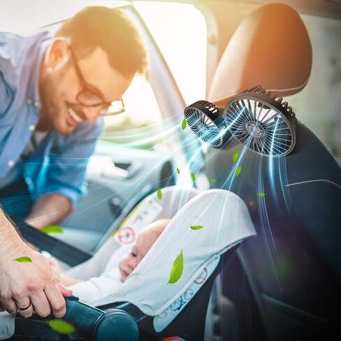 Car Fan for Backseat, Dual Head USB Auto Seat Fans, 3 Speeds Strong Wind 360° Rotatable Vehicle Rear Headrest Fan for Car, Air Circulation Car Fans with Adjustable Clip for All Vehicle Models in Saudi Arabia