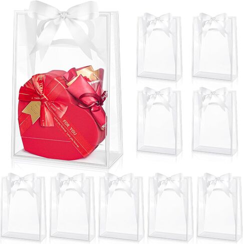 Ohuimrt 12 Pack Clear Gift Bags with Handles, Reusable PP Plastic Party Favor Bags with Ribbon for Birthdays, Weddings, Mother's Day in Kuwait