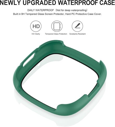 Vancle Case for Fitbit Versa 4 / Fitbit Sense 2, 4-Pack Screen Protector Tempered Glass Full Around Hard PC Case with Sensitive Touch Film Protective for Fitbit Sense 2 / Versa 4(Black + Starlight + Navy Blue + Dark Green) in Kuwait