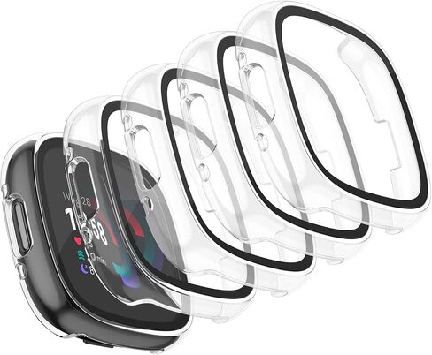 Vancle Case for Fitbit Versa 4 / Fitbit Sense 2, 4-Pack Screen Protector Tempered Glass Full Around Hard PC Case with Sensitive Touch Film Protective for Fitbit Sense 2 / Versa 4(Black + Starlight + Navy Blue + Dark Green) in Kuwait
