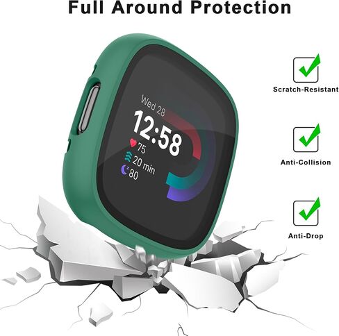 Vancle Case for Fitbit Versa 4 / Fitbit Sense 2, 4-Pack Screen Protector Tempered Glass Full Around Hard PC Case with Sensitive Touch Film Protective for Fitbit Sense 2 / Versa 4(Black + Starlight + Navy Blue + Dark Green) in Kuwait
