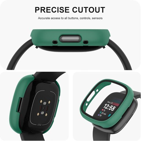Vancle Case for Fitbit Versa 4 / Fitbit Sense 2, 4-Pack Screen Protector Tempered Glass Full Around Hard PC Case with Sensitive Touch Film Protective for Fitbit Sense 2 / Versa 4(Black + Starlight + Navy Blue + Dark Green) in Kuwait