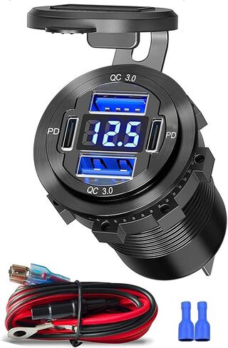 Upgraded 12V USB Charger with 4 Ports - Aluminum Alloy Car Outlet with LED Voltmeter for Cars, Golf Carts, Boats, RVs, Trucks, and Motorcycles (Pack of 1) in Saudi Arabia