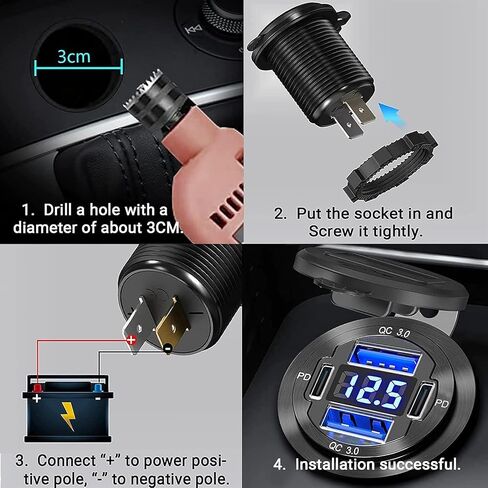 Upgraded 12V USB Charger with 4 Ports - Aluminum Alloy Car Outlet with LED Voltmeter for Cars, Golf Carts, Boats, RVs, Trucks, and Motorcycles (Pack of 1) in Saudi Arabia