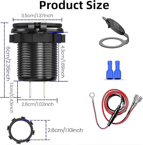 Upgraded 12V USB Charger with 4 Ports - Aluminum Alloy Car Outlet with LED Voltmeter for Cars, Golf Carts, Boats, RVs, Trucks, and Motorcycles (Pack of 1) in Saudi Arabia