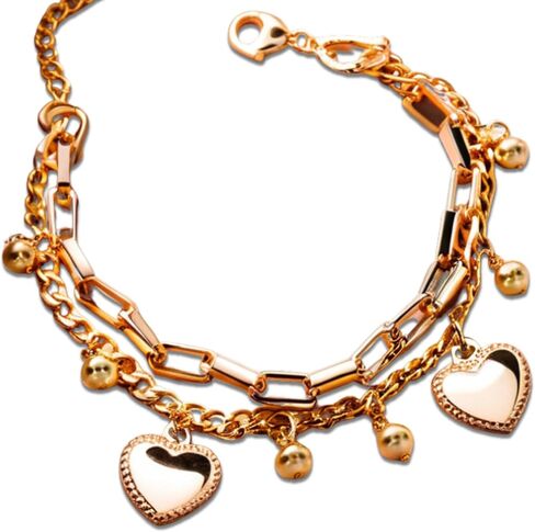 18K Gold-Plated European Design Heart Charm Cuban Chain Bracelet with Exquisite Box in Saudi Arabia