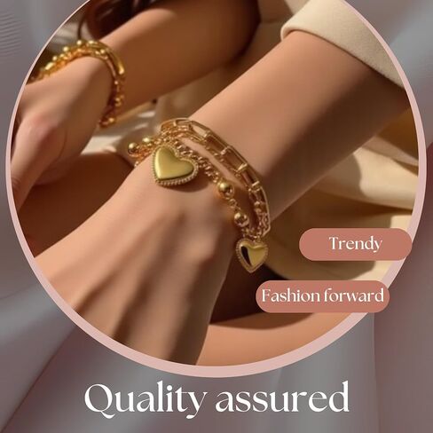 18K Gold-Plated European Design Heart Charm Cuban Chain Bracelet with Exquisite Box in Saudi Arabia