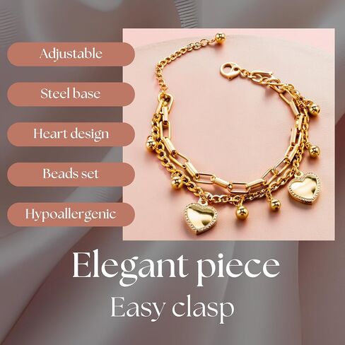 18K Gold-Plated European Design Heart Charm Cuban Chain Bracelet with Exquisite Box in Saudi Arabia