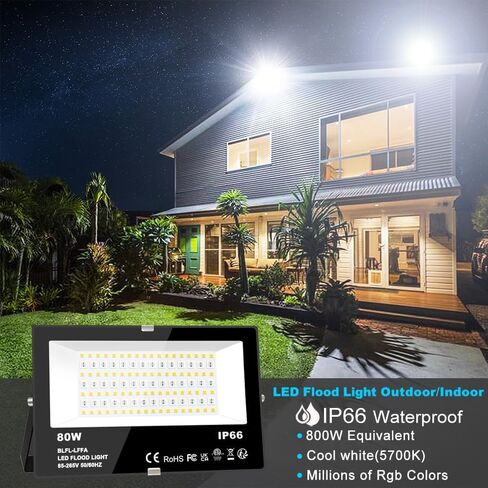 LED Flood Light Outdoor 800W Equivalent 8000LM Smart RGB Landscape Lighting with APP Control, DIY Scenes - Timing - 5700K Daylight White - Color Changing Uplight, IP66 Waterproof US Plug MELPO(2Pack) in Kuwait
