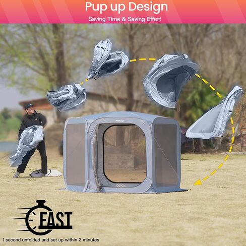 Porayhut Pop up Screen House Tent Sun Shelter with Breathable Mesh Doors,Portable Camping Tent with Detachable Waterproof Floor,10x10FT Screen Canopy Outdoor for Family Friends Party in Kuwait