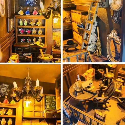 لغز حامل كتب خشبي ثلاثي الأبعاد DIY لبيت الدمى الخشبي، طقم بناء نموذج زاوية الكتاب مع ضوء LED للمراهقين والكبار لبناء هدية إبداعية لأعياد الميلاد وعيد الميلاد والهالوين in Kuwait