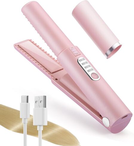 JMFONE Portable Cordless Hair Straightener,Travel Flat Iron for Hair, USB-C Rechargeable Ceramic Mini Flat Iron with 5000mA Battery Quick Heat & 3 Adjustable Temp in Saudi Arabia