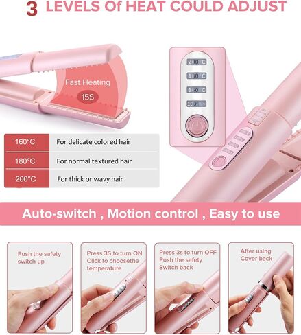 JMFONE Portable Cordless Hair Straightener,Travel Flat Iron for Hair, USB-C Rechargeable Ceramic Mini Flat Iron with 5000mA Battery Quick Heat & 3 Adjustable Temp in Saudi Arabia