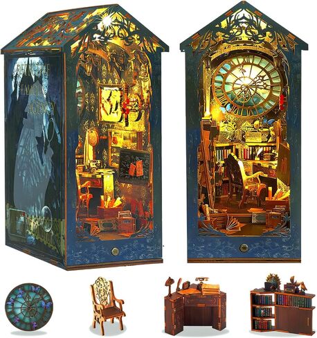 Book Nook Kit - Library Booknook with Music Box for Bookshelf Decor, DIY Miniature House Kit, 3D Wooden Puzzle Dollhouse, Crafts for Adults Teens Birthday Easter Gifts in Saudi Arabia