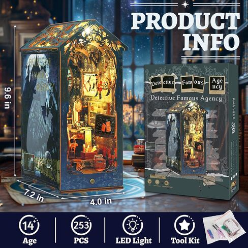 Book Nook Kit - Library Booknook with Music Box for Bookshelf Decor, DIY Miniature House Kit, 3D Wooden Puzzle Dollhouse, Crafts for Adults Teens Birthday Easter Gifts in Saudi Arabia