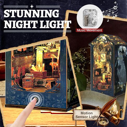 Book Nook Kit - Library Booknook with Music Box for Bookshelf Decor, DIY Miniature House Kit, 3D Wooden Puzzle Dollhouse, Crafts for Adults Teens Birthday Easter Gifts in Saudi Arabia