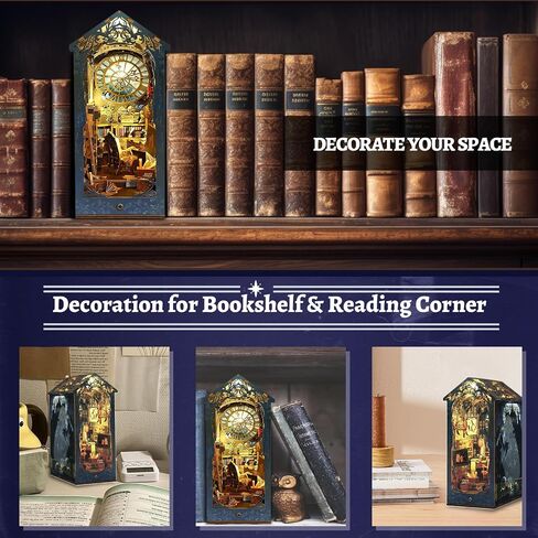 Book Nook Kit - Library Booknook with Music Box for Bookshelf Decor, DIY Miniature House Kit, 3D Wooden Puzzle Dollhouse, Crafts for Adults Teens Birthday Easter Gifts in Saudi Arabia