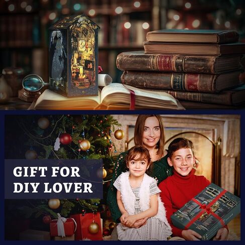 Book Nook Kit - Library Booknook with Music Box for Bookshelf Decor, DIY Miniature House Kit, 3D Wooden Puzzle Dollhouse, Crafts for Adults Teens Birthday Easter Gifts in Saudi Arabia