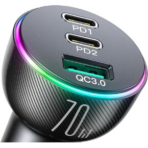 JOYROOM 70W USB C Car Charger, Dual PD35W & QC3.0 Super Fast Charging, Compatible With iPhone 16 Pro Max/15 Plus/14/iPad Pro, Samsung Galaxy S24 Ultra/S23/S22, Google Pixel