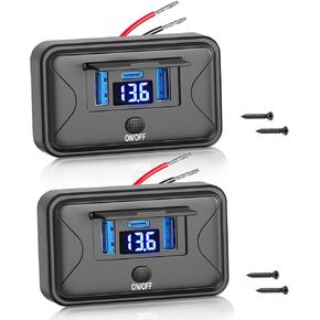 2 Pack 72W 12V USB Outlet Panel Wall Mount Qidoe Dual Quick Charger & 36W PD Surface Mount Car USB Port with Voltmeter Button Switch for Car Bus RV Truck